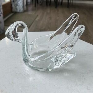 Vintage Glass Swan For Votive Candle, Jewelry or Trinket Holder 4.5 Inches Long